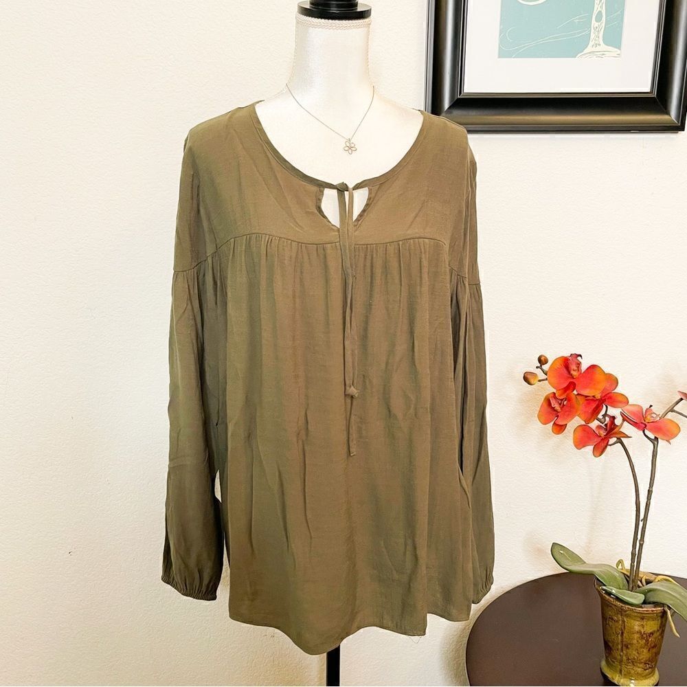 🍋 Nine West • Women’s Boho Style Blouse w/Balloon Sleeves & Neck Ties Size XXL